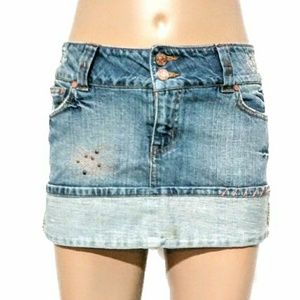 Hint Heart Wing Design Blue Jean Mini Skirt